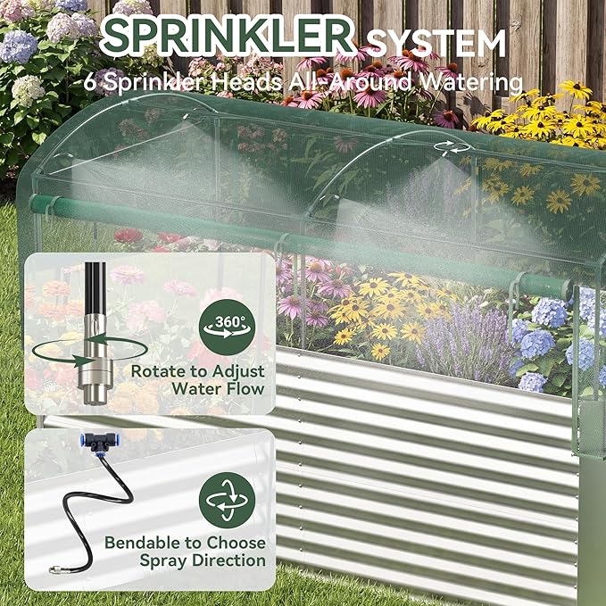 8x4x3 ft Tall Galvanized Raised Garden Bed with Self-Watering System, Elevated Planter Boxes Outdoor with Mesh Cover, Rectangular Deep Raised Beds for Gardening,Vegetables,Flower, Backyard, Patio