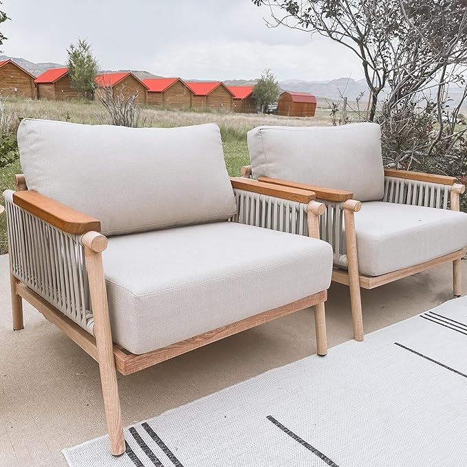 Acanva Modern All-Weather Aluminum Outdoor Patio Sofa with Thick Cushions, Olefin Fabric Sunroom Backyard Furniture, Light Khaki, Armchair