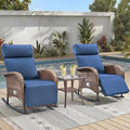3 Pieces Zero Gravity Wicker Patio Rocking Recliner Chairs Set of 2 - Wicker Outdoor Lounge Chair with Side Table, Adjustable Backrest & Footrest, High Back Outdoor Recliner Chair for Pool Deck Blue