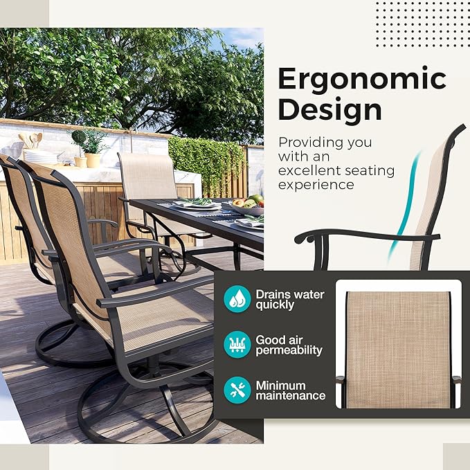 Pamapic 7-Piece Patio Dining Furniture Set with Swivel Chairs, Outdoor Table & 6 Textilene Chairs for Garden, Backyard, Pool, Deck, Beige