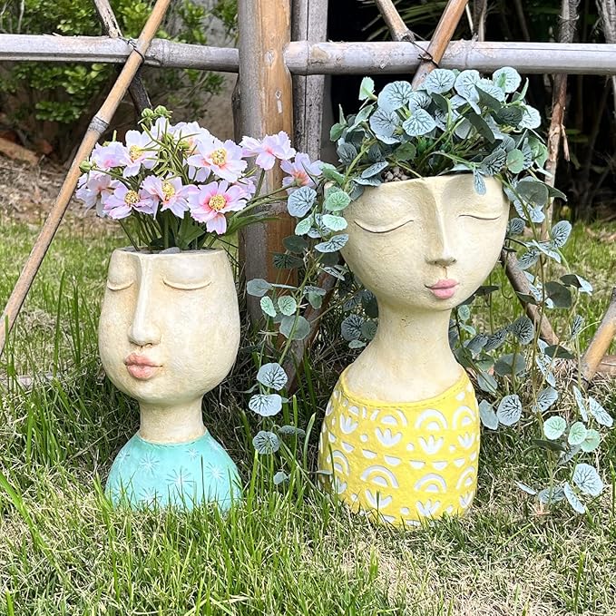 DiliComing Face Planter-Pots for Indoor Plants - 11 Inch Tall Planters for Flowers Head Planter with Drainage for Patio Yard Garden Succulent Pots Garden Decor 6 x 6 x 11 Inch