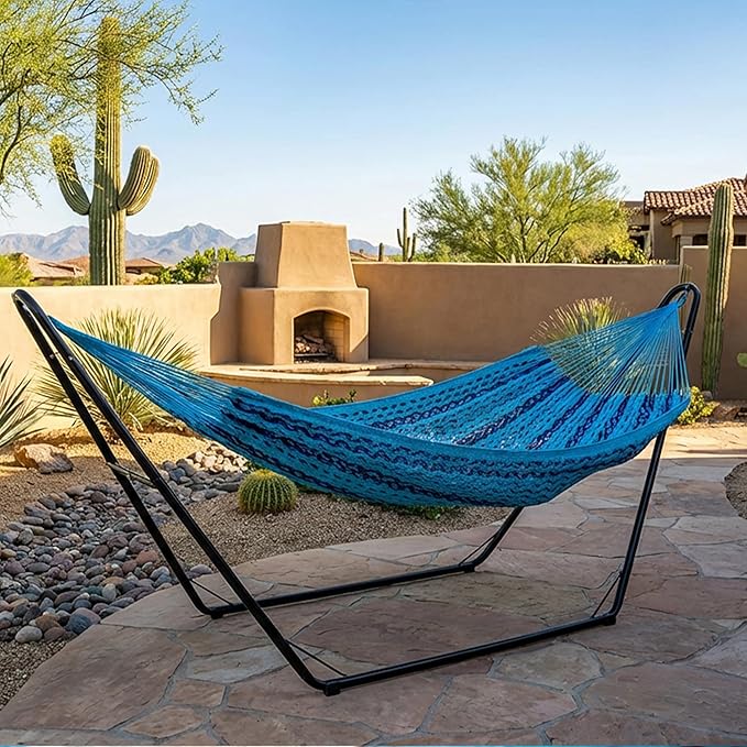 Sunnydaze Handwoven XXL Thick Cord Mayan Double Hammock for Outside - 625-Pound Capacity Heavy-Duty Outdoor Hammock - Blue