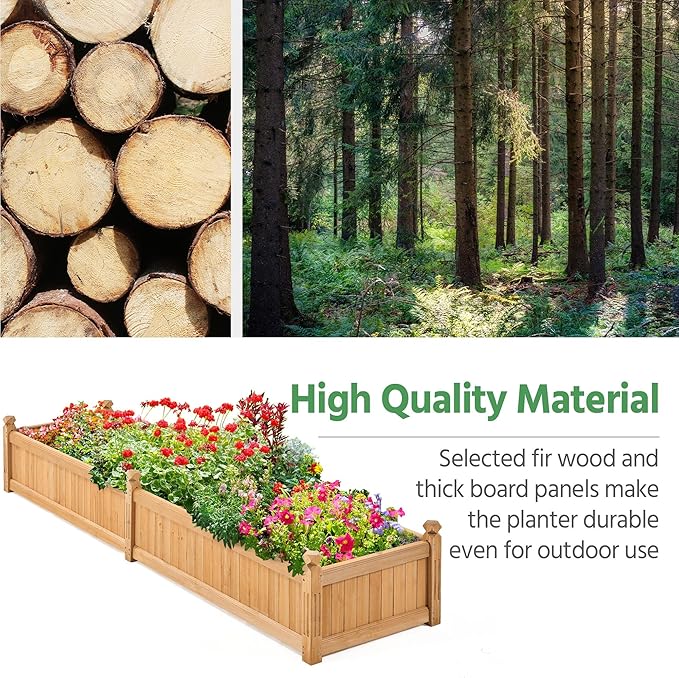 Yaheetech 90.5″ L×23.5″ W×16″ H Wooden Raised Garden Bed, Horticulture Wood Rectangular Garden Planter Outdoor, Raised Planter Box for Yard/Greenhouse/Vegetable/Flower/Herbs, Light Brown, 2pcs