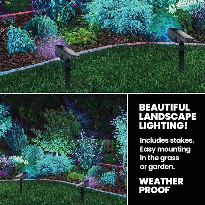 Bell+Howell Solar Lights Outdoor Bionic Burst Waterproof IP67 Path Lights, Landscape Outdoor Solar Lights for Yard Auto On/Off LED Bulbs, Wireless, Multicolor, Adjustable Light 2 Pieces
