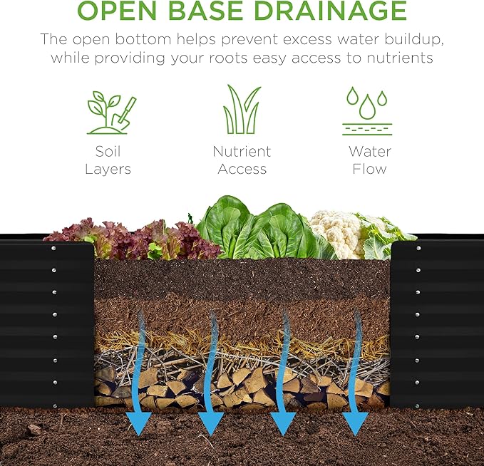 Best Choice Products 8x2x2ft Raised Outdoor Metal Garden Bed, Deep Root Box Planter for Vegetables, Flowers, Herbs, 240 Gallon Capacity, 100% Non Toxic Materials - Black