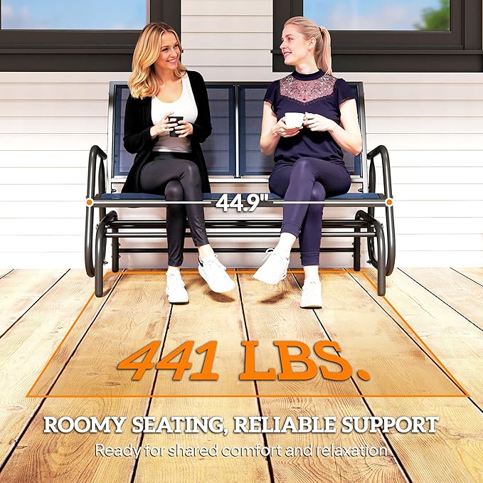Outsunny 2-Person Outdoor Glider Bench, Patio Double Swing Rocking Chair Loveseat w/Powder Coated Steel Frame for Backyard Garden Porch, Dark Blue