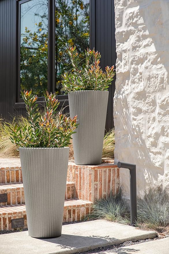 Veradek Demi Series Tall Planter for Porch, Patio, Backyard | Durable Plastic-Stone Composite Material | Modern Décor for Tall Plants, Grasses