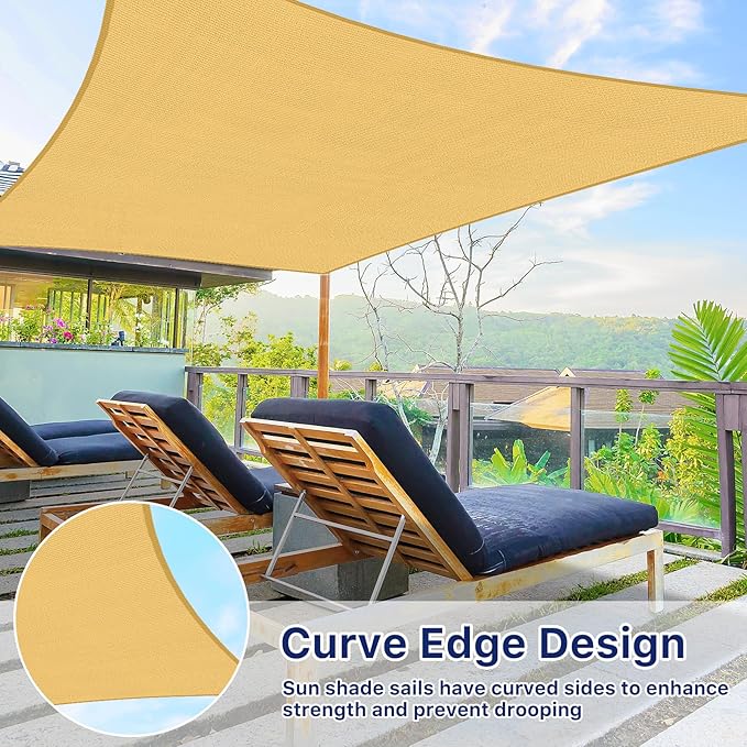 12'x16' Sun Shade Sail, UV Protection Outdoor Shade, Curved Tear Resistant Heavy Duty Sun Shade for Patio Garden, Backyard, Deck, Car Port, Playground, (Sand)