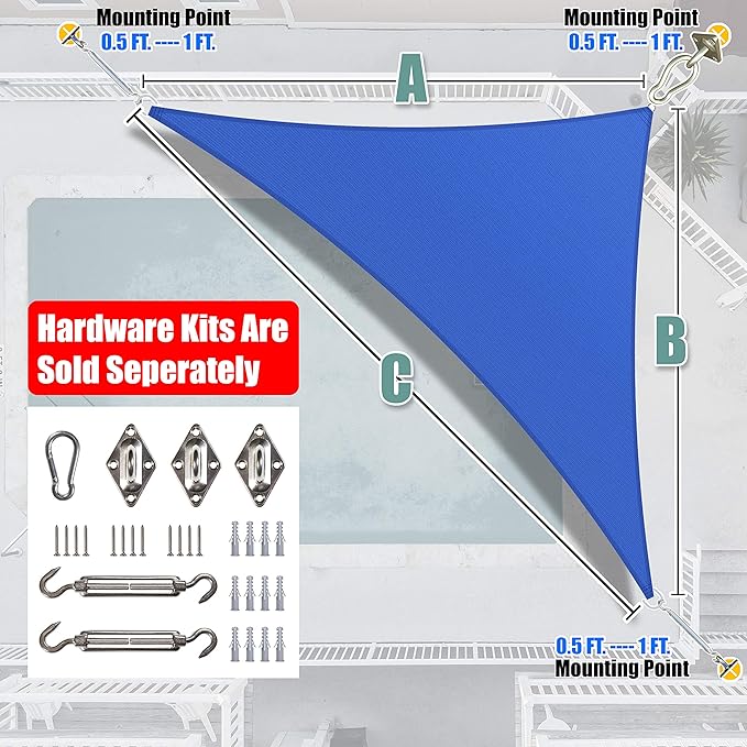 Amgo Custom Size 8' x 8' x 11.3' Blue Right Triangle Sun Shade Sail UPF50+ AGTAPRT12, Order to Make Canopy Awning, 95% UV Blockage, Water & Air Permeable, Commercial Standard (We Customize)