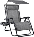Best Choice Products Folding Zero Gravity Outdoor Recliner Patio Lounge Chair w/Adjustable Canopy Shade, Headrest, Side Accessory Tray, Textilene Mesh - Gray