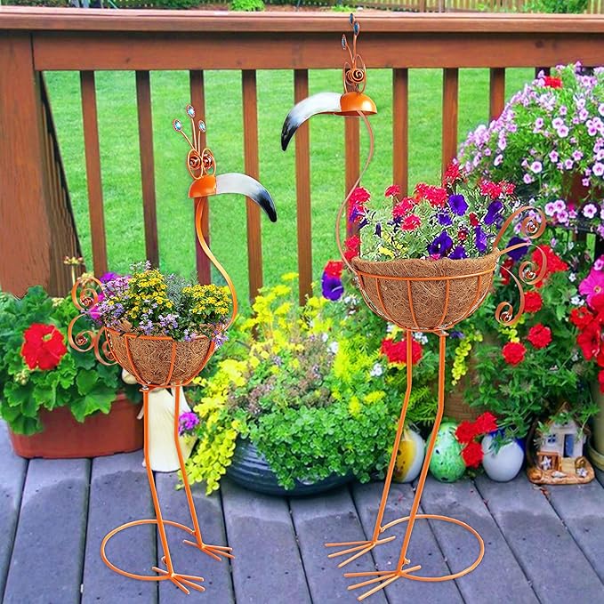 Metal Toucan Planter with Basket - Bird Planters for Outdoor Indoor Lawn,Yard,Porch,Patio, Garden Decorations（Set of 2）