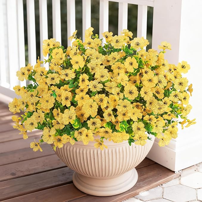 Bassion Artificial Flowers for Outdoors, 24 Bundles UV Resistant Fake Flowers Realistic Silk Faux Plants for Outdoor Planter Window Box Porch Patio Garden Home Outside Decorations
