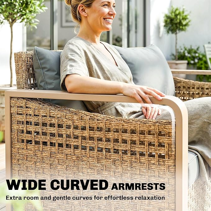 Outsunny Outdoor Patio Couch with Wide and Deep Seat, 3 Seater Wicker Outdoor Sofa with Wide Metal Armrests, Patio Furniture Couch with Cushions for Porch, Garden, Backyard, Gray | Removable Covers