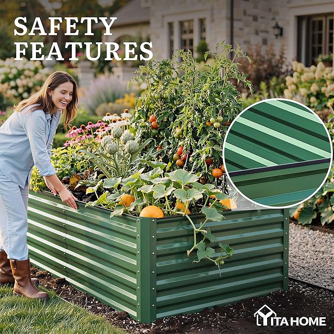 YITAHOME 8x4x2ft 2pcs Large Raised Garden Bed, Galvanized Metal Planter Box with Gloves, Ground Nails, Support Rod & Safety Rubber, Outdoor Above Ground Planters for Plants Vegetables Flowers, Green