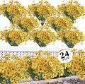 24 Yellow Bundles Artificial Flowers for Outdoors/Indoors Fake Flowers Plants for Indoor Outside Garden Porch Window Box Home Wedding Farmhouse
