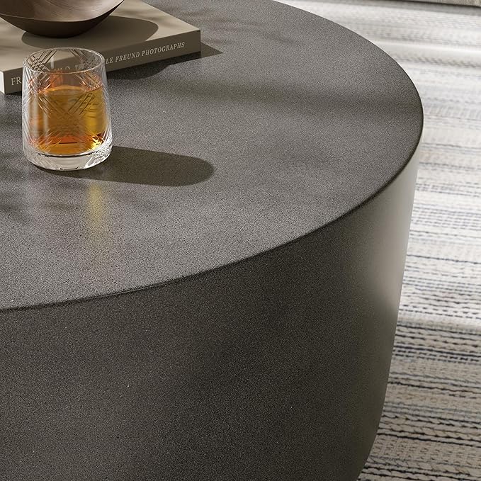 Modway Brion 34 Inch Round Concrete Coffee Table – Indoor/Outdoor Tapered Cylinder Coffee Table – Low Center Table for Living Room or Patio in Gray