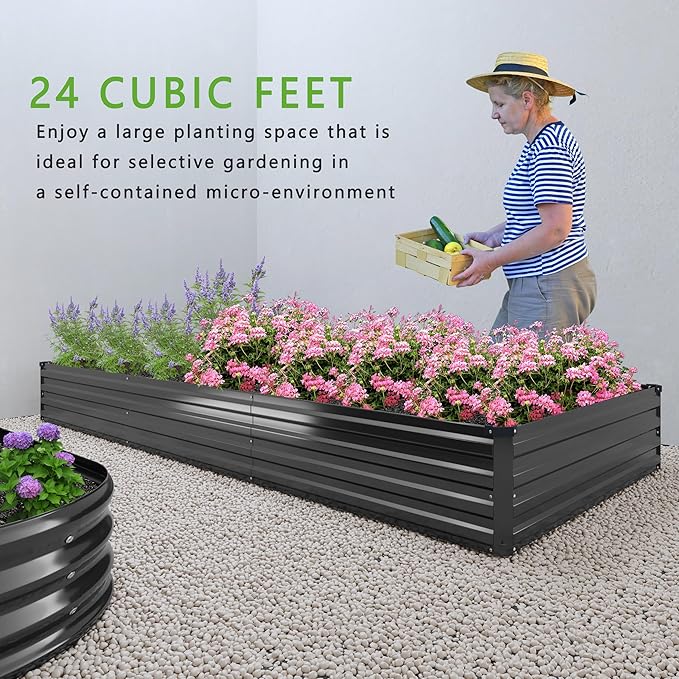 2PCS 12x2x1FT Galvanized Raised Garden Bed Kit,Vegetable Boxes-Rectangle Metal Flower Box,Large Planter Raised Beds Outdoor Garden for Planting,Fruit,Herb-Black
