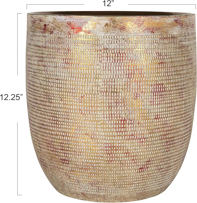 Creative Co-Op Embossed Textured Stoneware Planter, Metallic Gold