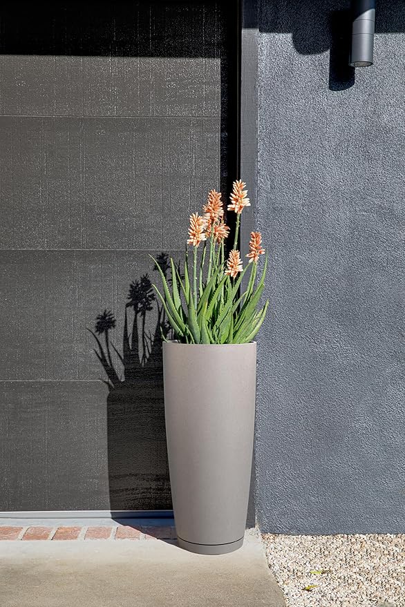 Veradek Vega Round Tall Planter Pots for Indoor/Outdoor Use | Made from Plastic - Stone Mix with Drainage Holes | Perfect for Small to Large Succulent Plants, Flowers, Modern Interior Plants