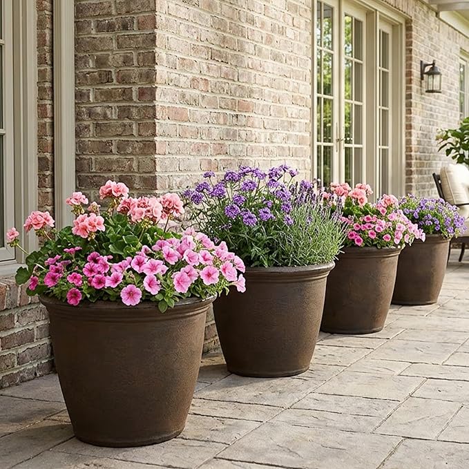 Sunnydaze 20-Inch Anjelica Large Plastic Pot for Plants - Outdoor Double-Walled Large Plastic Planter with Drillable Drainage Holes - Rust - 2pk