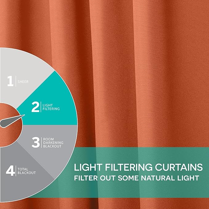 Exclusive Home Cabana Solid Indoor/Outdoor Light Filtering Hook-and-Loop Tab Top Curtain Panel Pair, 54"x108", Mecca Orange
