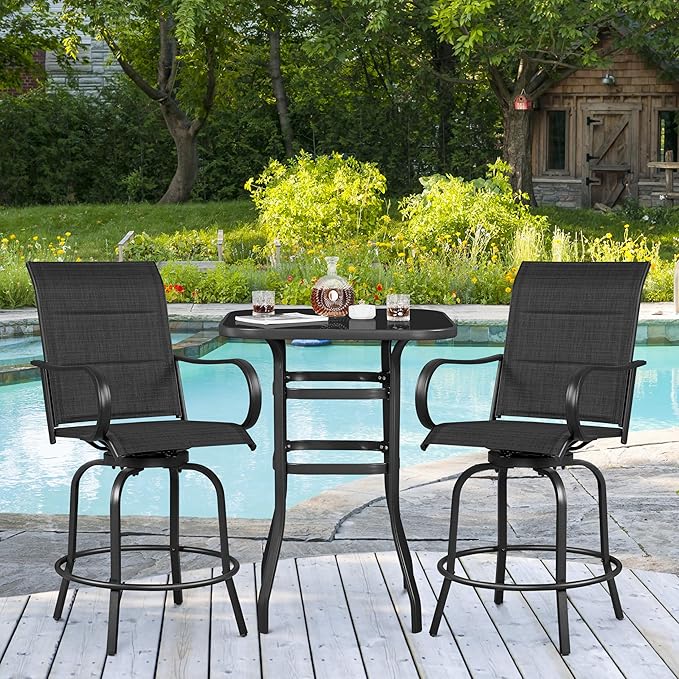 Yaheetech 6 Piece Patio Swivel Bar Stools Texteline Chairs with High Back/Armrest/Footrest, All Weather Padded Seating Outdoor Furniture Height Outdoor Chairs for Outside, Lawn & Garden