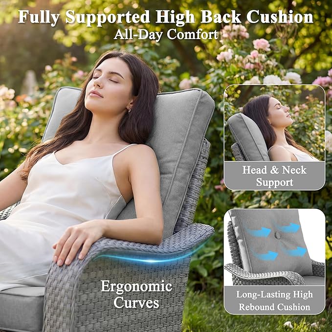 2-Seat Modern Patio Furniture Set with Swivel Rocking Chairs, Thick 4″ Cushions, Dual-Strand Wicker Rattan, Rust-Resistant Steel Frame – Outdoor Conversation & Modular Sectional,Gray