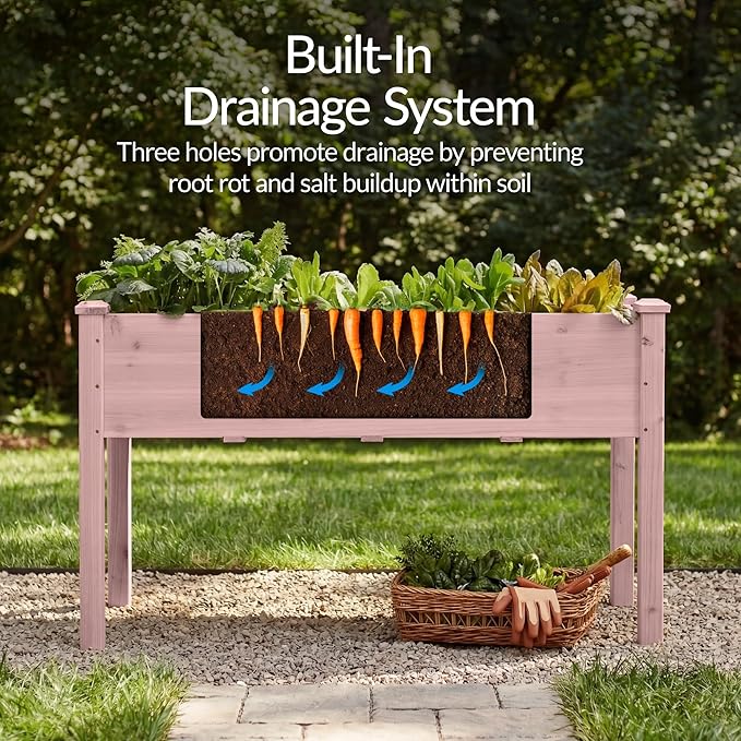 Best Choice Products 48x24x30in Raised Garden Bed, Elevated Wood Planter Box Stand for Backyard, Patio, Balcony w/Bed Liner, 200lb Capacity - Pink