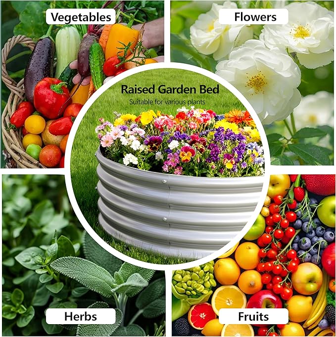4x2x1FT Galvanized Raised Garden Bed Kit,Vegetable Boxes-Oval Metal Flower Box,Large Planter Raised Beds Outdoor Garden for Planting,Fruit,Herb-Silver