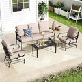 MFSTUDIO 5 Seats Large Metal Patio Conversation Sets, 4 Pieces Outdoor Patio Furniture Sofa with 2 Motion Chairs, 1 3-seat Sofa and Table for Outside Balcony Backyard Poolside