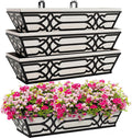 4 Pack 24 Inch Railing Boxes Planter for Outdoor Plants Adjustable Brackets for Porch Fence and Balcony Window Planter Box with Non-Woven Fabric Liner for Hanging Flower Baskets