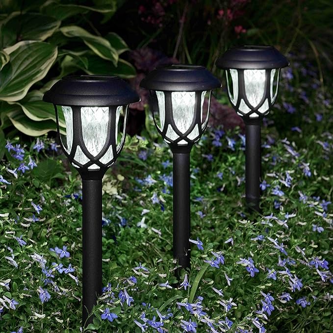 EXCMARK 10 Pack Solar Lights Outdoor Decorative, Solar Pathway Lights Outdoor, Solar Powered Garden Yard Lights for Walkway Sidewalk Driveway. (Black, Cool White)