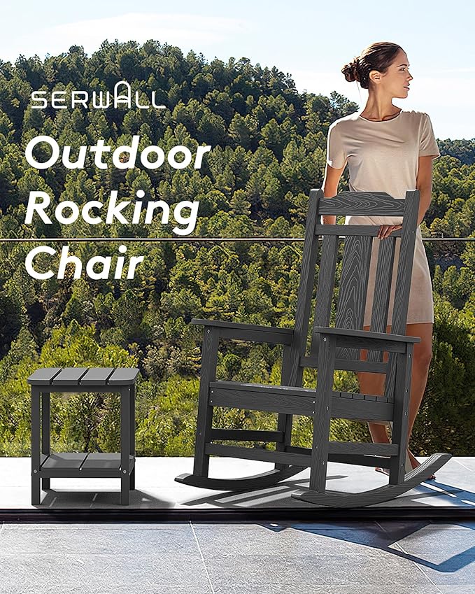SERWALL Outdoor Rocking Chair Gray Set of 8, All Weather Patio Rocking Chair, HDPE Poly Rocking Chair for Adults, Heavy Duty Front Porch Rocker