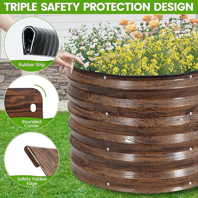 Galvanized Raised Garden Bed Outdoor |17'' Tall Planter Box Outdoor for Deep Root Plants | 3Pcs Raised Bed Kit for Gardening with Rubber Strip for Vegetables Flowers Fruits (Grain, 4x2x1.4FT)