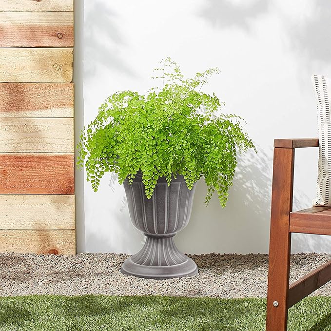 Arcadia Garden Products PL10WW Classic Traditional Plastic Urn Planter, 15" x 13", Whitewash