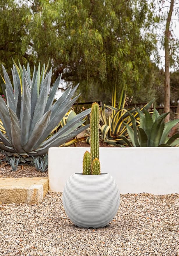 Veradek Strata Series Sphere Round Planter for Patio & Backyard | Durable Plastic-Stone Material | Modern Décor for Tall Trees and Plants