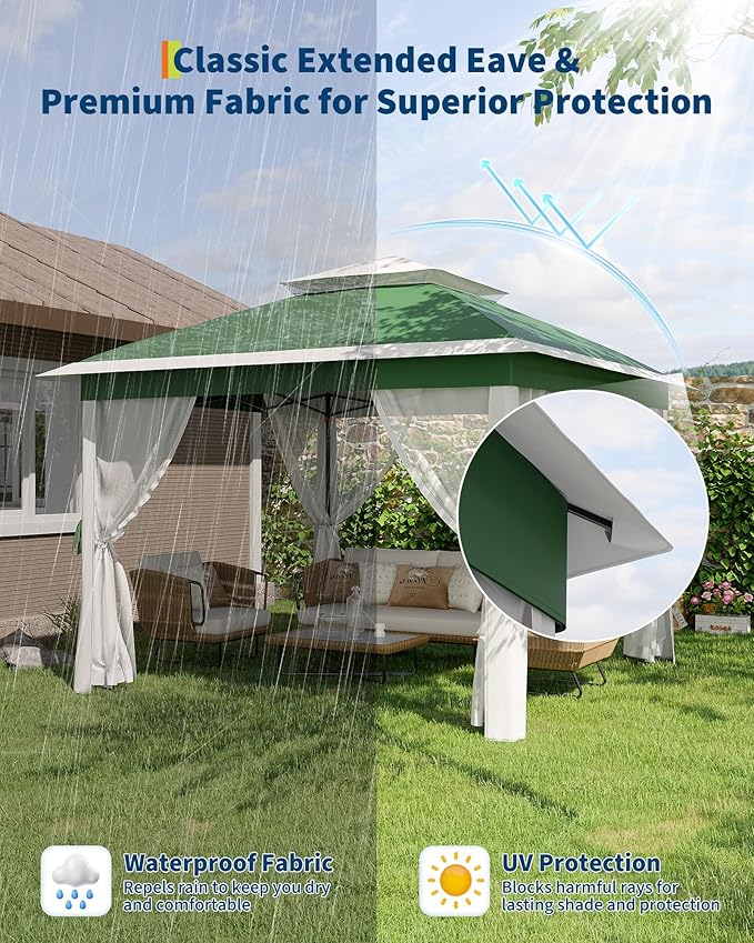 11'x11 Pop-Up Gazebo, Instant Outdoor Canopy Tent with Mosquito Nettings, Durable Steel Frame, Water, and UV Proof, for Patio, Garden, Courtyard, Party (Green)