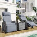Outdoor Recliners Chair Set of 2 for Patio with Wicker Coffee Table, Comfort Cushion, Adjustable Angle Weatherproof Reclining Chairs for Courtyard, Swimming Pool, Balcony (Grey)