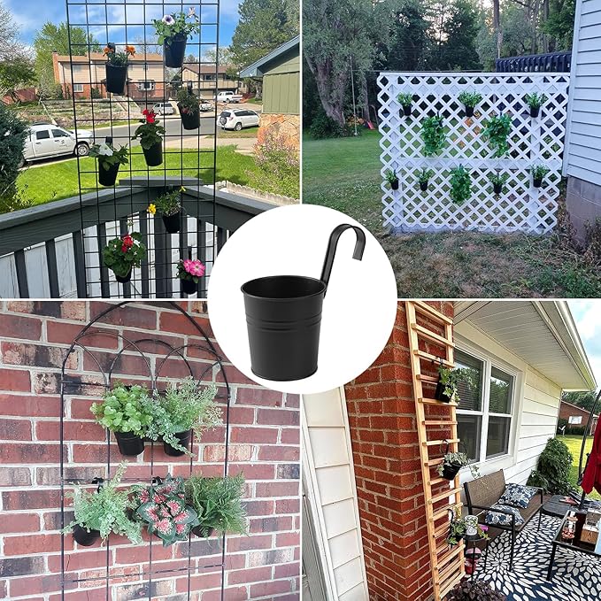 20 Pack 4 Inch Railing Hanging Planter, Black Small Hanging Bucket Planters, Metal Hanging Flower Pots, Metal Railing Bucket for Outdoor, Balcony, Fence, and Porch with Detachable Handles