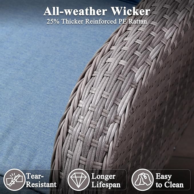 2-Seat Modern Patio Furniture Set with Swivel Rocking Chairs, Thick 4″ Cushions, Dual-Strand Wicker Rattan, Rust-Resistant Steel Frame – Outdoor Conversation & Modular Sectional,Navy
