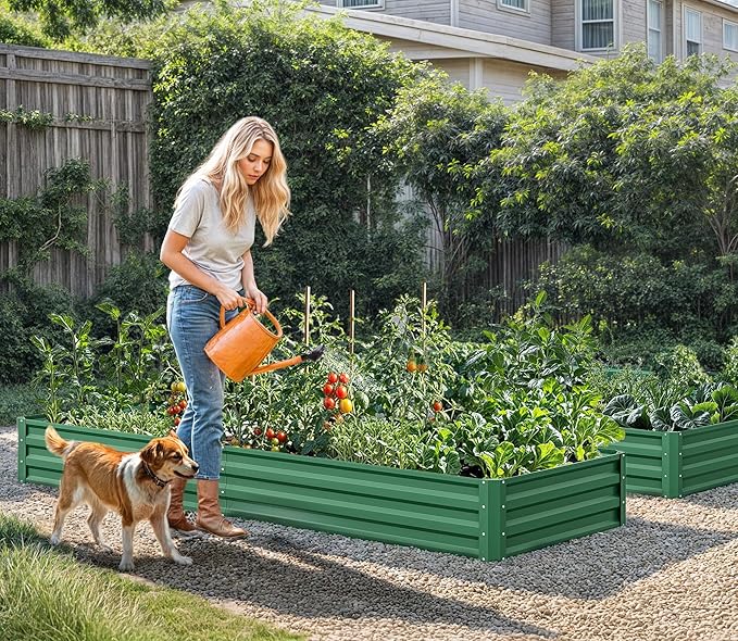 YITAHOME 72x36x12 in 2pcs Galvanized Raised Garden Bed Kit, Large Metal Planter Box with Gloves & Support Rod, Outdoor Flower Bed for Plants Vegetables, Green