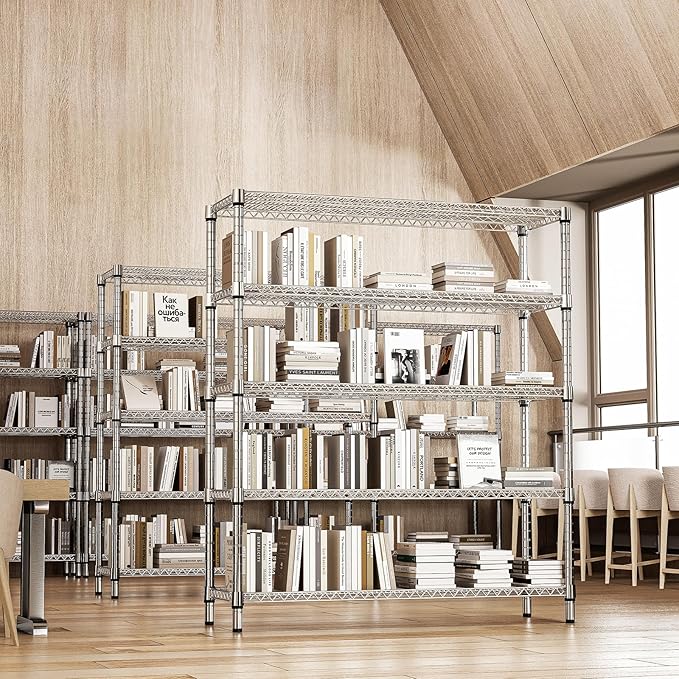 3500LBS 59" W 5 Tier Storage Shelves Rack Metal Wire Shelving Unit, Storage Standing Shelf Organizer for Laundry Bathroom Kitchen Pantry Closet Garage, Chrome 17.7" D x 59.1" W x 70.4" H