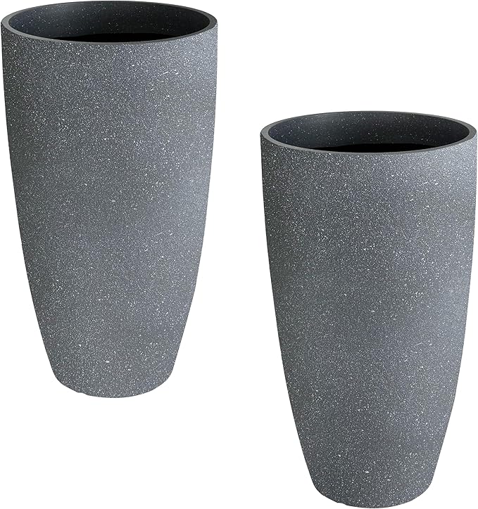 2 Packs 21 inch Tall Planter, Indoor Outdoor Round Planter for Porch, Large Plant Pot with Drainage Hole for Home Garden Front Door, Modern Decorative Pots for Plants (Dark Gray)