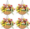 4 Pack 14 Inch Hanging Baskets for Plants Outdoor Metal Hanging Planter Hanging Flower Baskets with Coco Fiber Liners Chain Round Wire Plant Holder Hanging Flower Pots(Watermelon)
