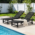 SERWALL Outdoor Chaise Lounge Set of 2, All-Weather HDPE Pool Lounge Chairs with 5-Position Adjustable Reclining Backrest, Rolling Wheels & Cup Holder for Poolside, Black