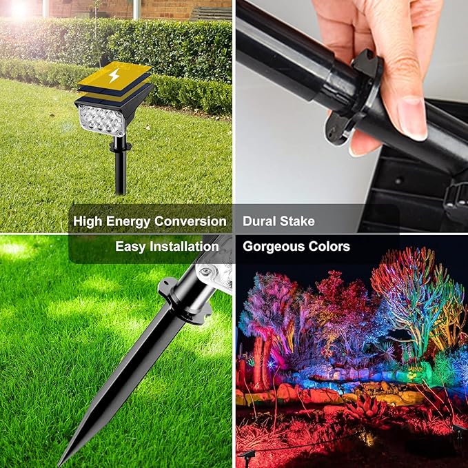 T-SUNUS 8 Pack Solar Color Landscape Spotlights, IP65 Waterproof Solar Powered Spot Light Wall Lights, 2-in-1 Outdoor Solar Landscaping Light for Yard Garden Driveway Porch Walkway Pool Patio