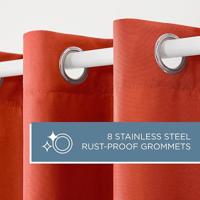 TOWN & COUNTRY BASICS Cabana Solid Heavyweight Indoor Outdoor Curtains, Light Filtering Opacity with Grommet Top, Water Repellent, 2-Pack Set, 54"x84", Mecca Orange