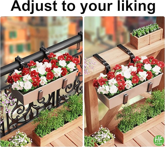 HFHOME 6PCS Adjustable Planter Box Brackets, Brackets for Window Boxes Planters Hanging Flower Box Holders, Wall Mount Holder for Windowsills, Garden, Fences, and Balcony - Black (Patent Registered)