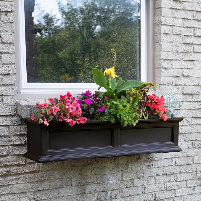 Mayne Fairfield 4-Foot Window Box – Self-Watering, Weather-Resistant Planter for Flowers – Durable Design for Outdoor Use, Perfect for Windows