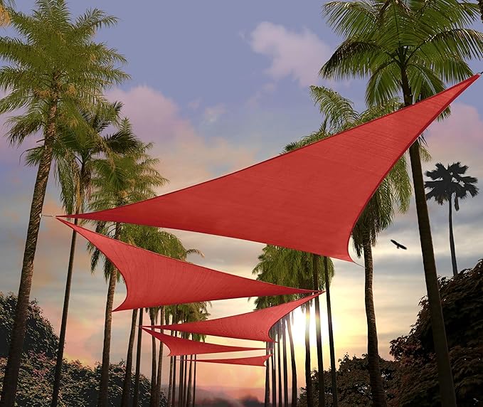 Amgo Custom Size 27' x 27' x 27' Red Triangle Sun Shade Sail Order to Make Canopy Awning UPF50+ AGSLT, 95% UV Blockage, Water & Air Permeable, 200GSM Commercial Standard (We Customize)